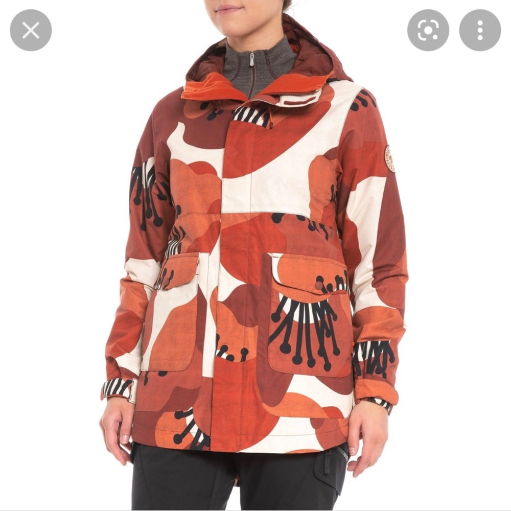 Burton Women's Ski Jacket in Rust Orange, White & Black Floral Print